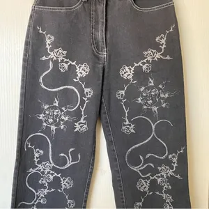 I.AM.GIA Pant Lunar Sun Moon Rose Thorn‎ Snake Denim Mid-Rise Black XS EUC thumbnail 3