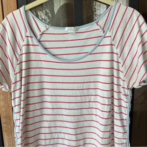LAKE Pajamas short sleeve tee sorbet blue trim barbie pink stripes tshirt pima thumbnail 6