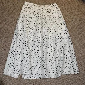 NWT LOFT Polka Dot Linen Blend Midi Skirt White Black Side Zip Slit Size 4 thumbnail 2