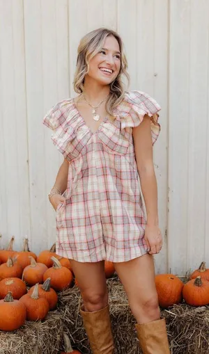 These Three Boutique Plaid Ruffle Romper thumbnail 1