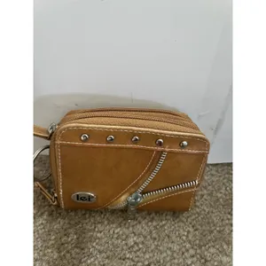 Y2k Leather Wallet Brown Zippered Studded Western Rodeo Ranch Boho Coin Purse thumbnail 2
