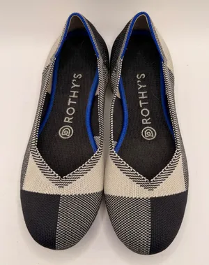 Rothys The Flat Navy Cream Gingham Round Toe Knit Ballet Flats Womens 7 thumbnail 1
