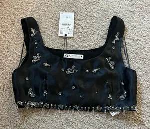 Zara Black Embellished Women's crop Top never worn thumbnail 1