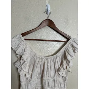 Ulla Johnson 100% Linen Ruffle Sleeve Smocked Peplum Top Ivory Stripe size 6 thumbnail 9