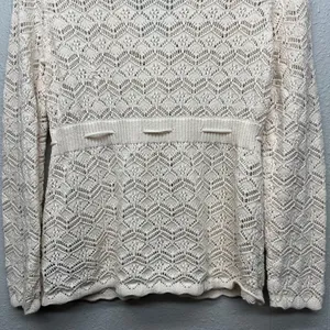 DALIA Pointelle Knit Tie Front Cotton Cardigan Sz Large Cottage Beachy Coastal thumbnail 10