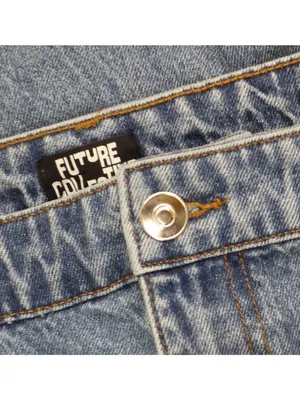 NEW Future Collective Womens Mid-Rise Studded Barrel Leg Jeans Blue Denim 18 thumbnail 7