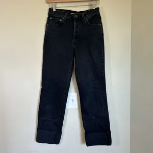 Denim Forum The Arlo High Rise Straight Leg Black Button Fly‎ Jeans Size 27 thumbnail 2