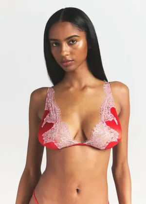 Skims Silk Lace Plunge Bralette Ruby Contrast Size XL thumbnail 1