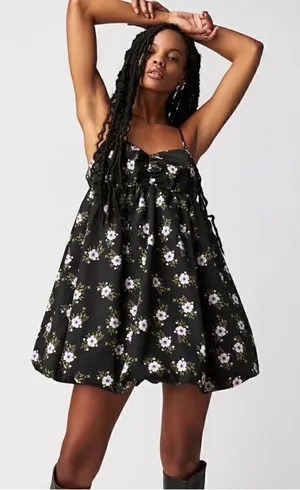 NWT Free People In A Bubble Mini Dress in Black thumbnail 1