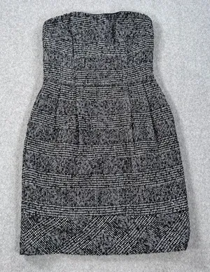 Express Design Studio Tweed Straples Mini Dress Size 6 Black Wool Sheath Pleated thumbnail 1