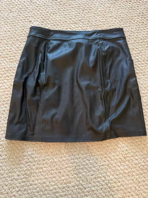 Express Black Faux Leather Mini Skirt with Silver Zip thumbnail 4