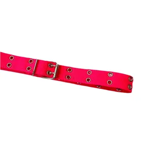 Vintage‎ 90s Y2K Bright Neon Pink Waist Belt Silver Grommet Eyelets 38 In Womens thumbnail 3