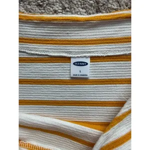 Old Navy Women Large Mustard Striped Bell Sleeve Top Ribbed Knit Boatneck Shirt thumbnail 3