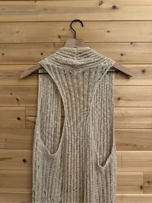 Y2K Mudd Small Crochet Open Knit Full Length Sleeveless Duster Boho Western thumbnail 3