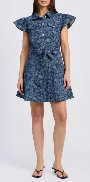 En Saison Eliana Floral Denim Cotton Mini Dress $150 Size Small thumbnail 1