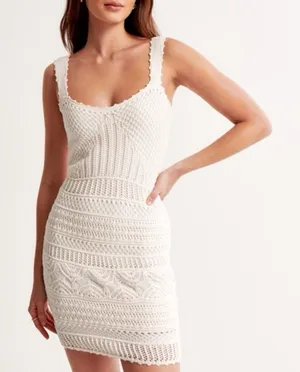 NEW Abercrombie & Fitch Crochet Mini Dress Size Large NWT Cream Beach Boho thumbnail 1