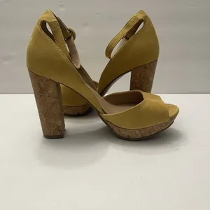 Sun +‎ Stone Reeta Sandals Yellow Suede Cork Platform Block Heel Womens 8.5W thumbnail 8