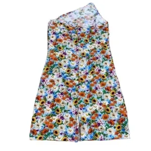 Zara One Shoulder Floral Print Shorts Romper(Size Medium) thumbnail 5