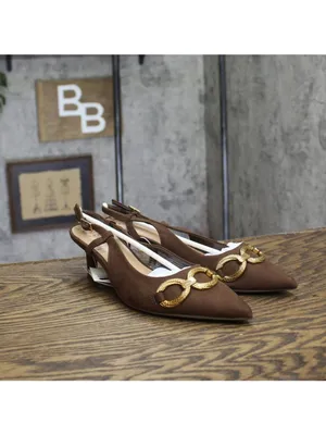 NWT A New Day Tabitha Oversized Chain Sling Back Heels 94305244 Brown 6.5M thumbnail 2