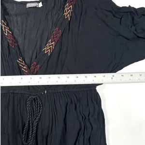Earthbound Trading Co Black Boho Embroidered Maxi‎ Dress Small Gauze Festival thumbnail 9