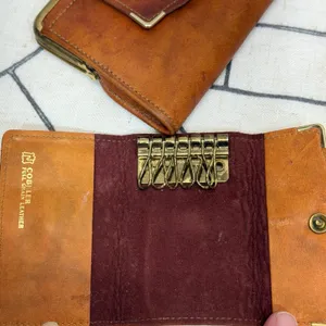 Cobbler Wallet and‎ Key Case Set OS Brown Vintage Full Grain Leather Kiss-Lock thumbnail 2