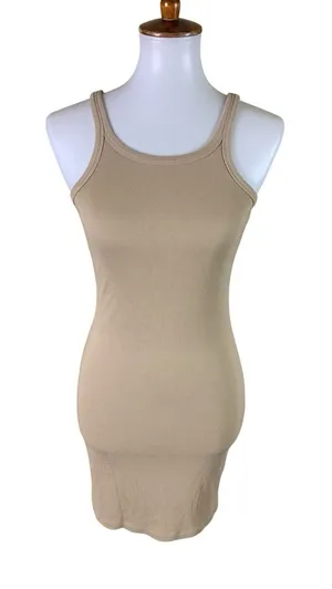 Princess Polly 8 Beige Ribbed Bodycon Tank Mini Dress Y2K Minimalist Going Out thumbnail 1