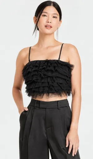 NWT A New Day Tiny Tulle Ruffle Crop Tank – Black – S thumbnail 1