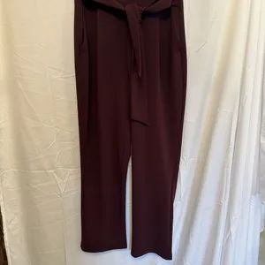 Express Medium Jumpsuit Full Length‎ Burgundy Short Sleeve Pockets Bow Tie Front thumbnail 3