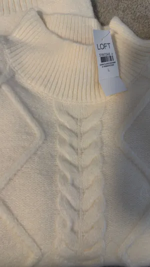 LOFT Cream Cable Turtleneck Sweater thumbnail 5