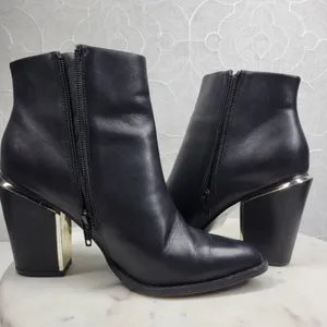 ALDO Leather Ankle Boots Womens 6.5 Black Gold Plate Block Heel Pointed Toe thumbnail 9