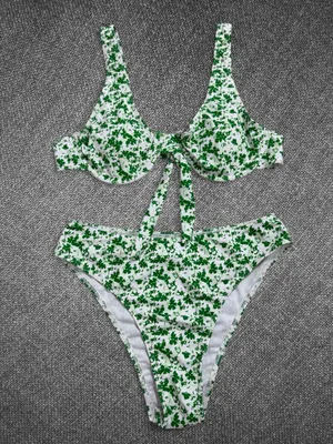 Green Floral Underwire Two Piece Bikini Set High Waisted Swimwear thumbnail 4