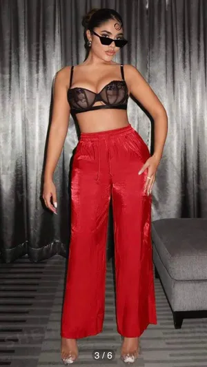 SXY Women's Solid Color Red Drawstring Waist Straight Leg Pants Size XL thumbnail 3