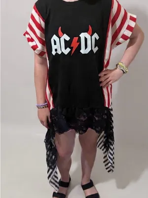 AC/DC Graphic Black & Red Tunic Top with Lace Hem thumbnail 5