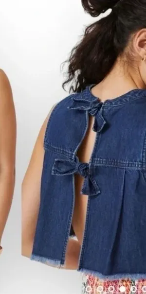 Anthropologie Pilcro Denim Cropped Back‎ Tie Closure Tank Size S thumbnail 1