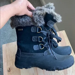KHOMBU Slope winter boot faux fur black snow school chores size 6 warm commute thumbnail 4