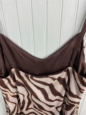 NEW Camila Coelho Brown Zebra Print Slip Maxi Dress Size Large Mesh Y2K Revolve thumbnail 6