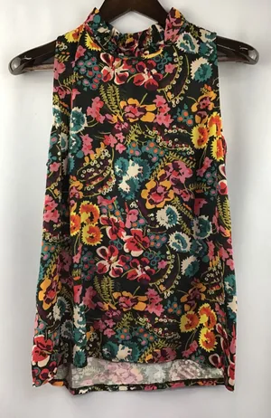 Women’s Loft Ruffle Mock Neck Multicolor Sleeveless Floral Size Medium thumbnail 1