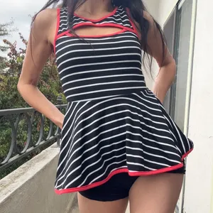 Y2K Coquette Striped Peplum Top ❤️ Black White Red Trim Cutout Dollcore Size Small thumbnail 1