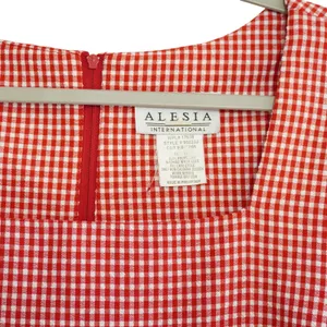 Vintage Women's Red Gingham Plaid Sleeveless Shift Dress Cottagecore Retro Shift thumbnail 4