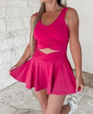 Center Court Ruche Active Padded Tank & Skort Set thumbnail 1