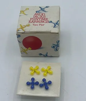 Vintage Avon Jacks Funtime Earrings 2 Pair Original Box Pierced 1987 Blue thumbnail 1