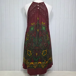 Free People Shea Printed Mini Burgundy‎ and Green Halter Dress size S thumbnail 5