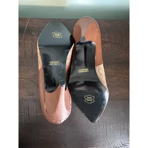 Vintage Fredrico Amanda Leather Brown & Turquoise D'Orsay Kitten Heels thumbnail 4