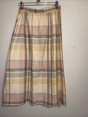 vintage midi skirt plaid 100% wool modest 70s skirt pastels neutrals thumbnail 3