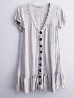 Olivaceous Button Down Ruffle Mini Bohemian Dress thumbnail 2