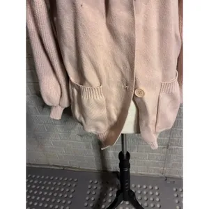 Peach Knit Button Front Cardigan‎ Sweater with Lapel Collar and Pockets Small thumbnail 3