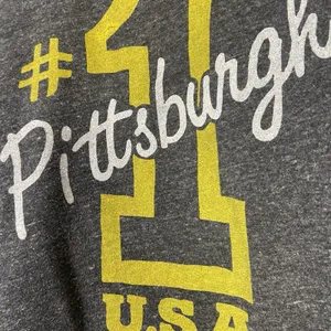 Homage Pittsburg #1 Super Soft Gray Gold Crewneck‎ Sweatshirt Size Small Heather thumbnail 4