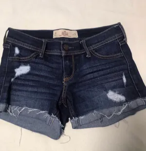 Hollister Midi rise dark wash denim shorts thumbnail 1