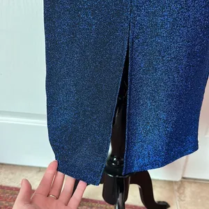 Dark Blue Glitter Ruched Front Long Dress thumbnail 4