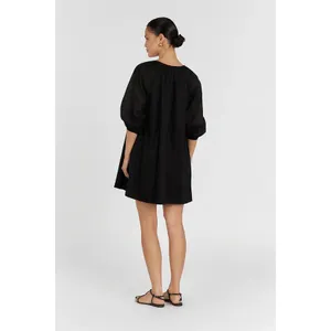 Dissh Nadia Womens Black Plunge V-neck Collar Puff Sleeve Mini Shift Dress Sz 2 thumbnail 3